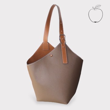 Fira - Apple Vegan Leather Bucket Tote Shoulder Bag Brown