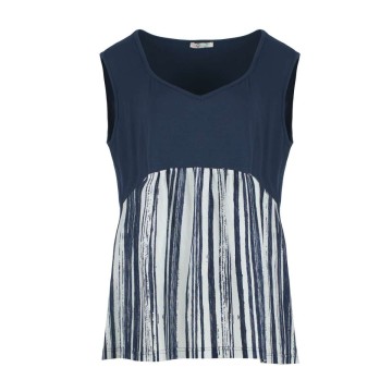Plus Size Oceanic Stripes Viscose Blend Tank Top