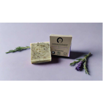 Organic Certified Solid Soap - Lavender & Rosemary with Lavender flowers 90g