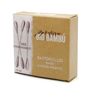 Bastoncillos de bambú y algodón ecológico. 100 uds.