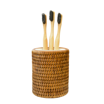 Round porcelaine holder natural rattan