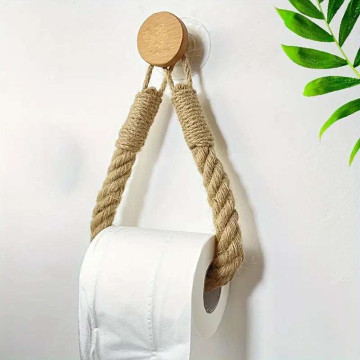 Solid Wood & Hemp Rope Woven Towel Holder