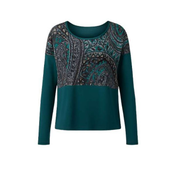 Women's Exotic Print Viscose-Blend Jersey Top with Contrasting Elastane Panels